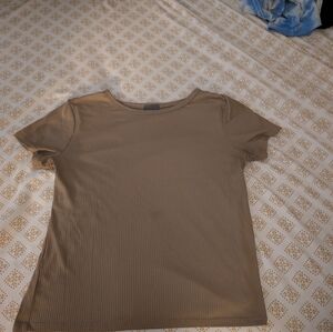 Olivia Rae Ribbed Short Sleeve Top - Taupe